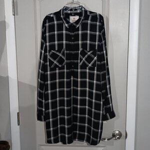 S O Juniors Shirt Dress Black & White Plaid XL EUC